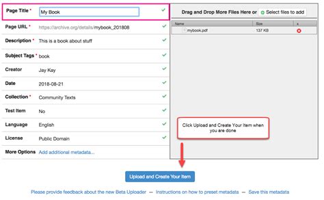 How to upload files to create a new item page – Internet Archive Help.